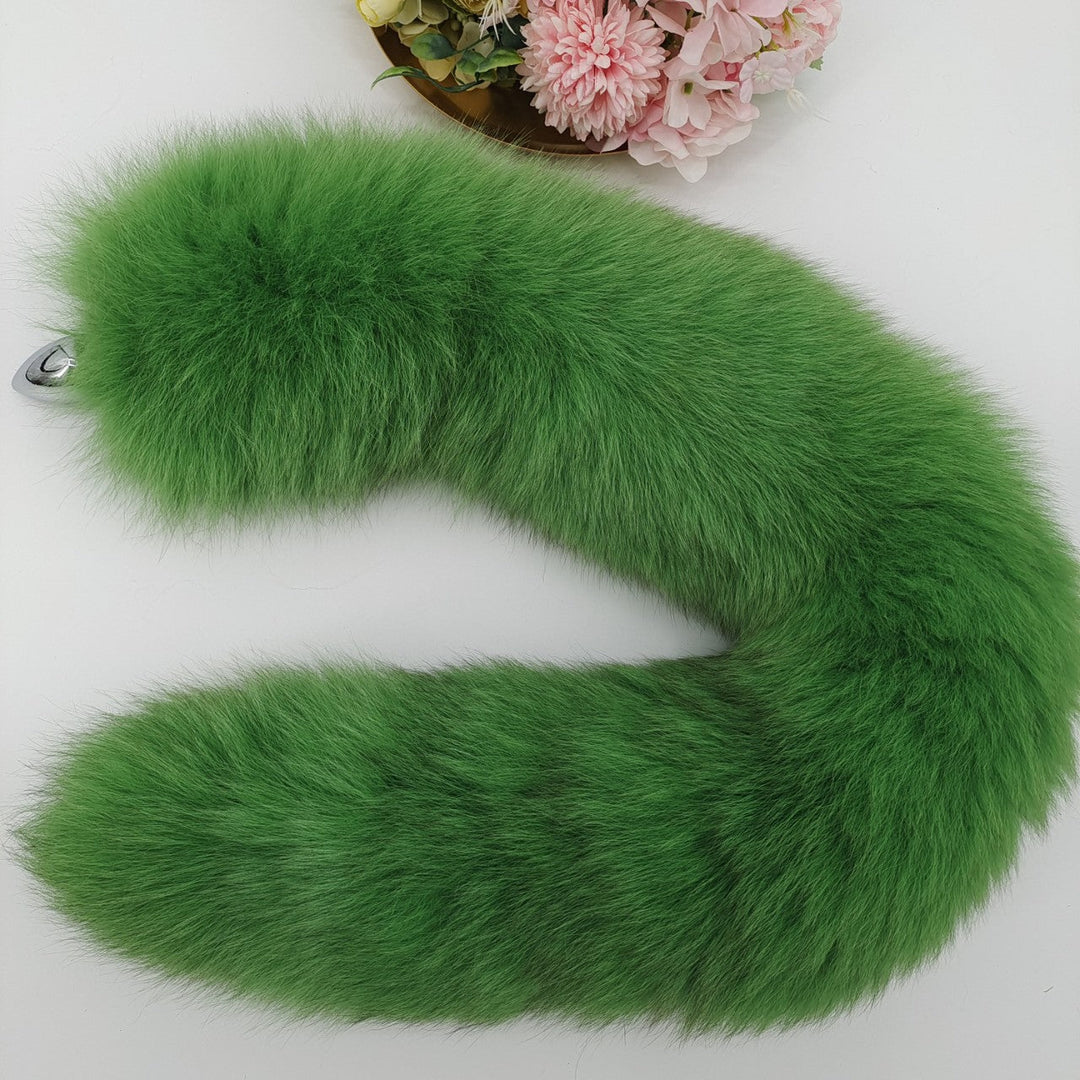 Green Fluffy Fox Fur Tail Butt Plug