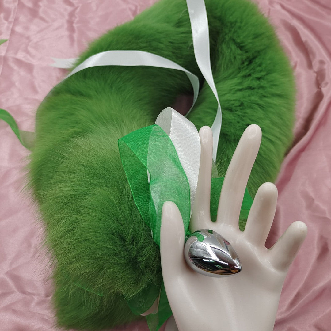 Green Fluffy Fox Fur Tail Butt Plug