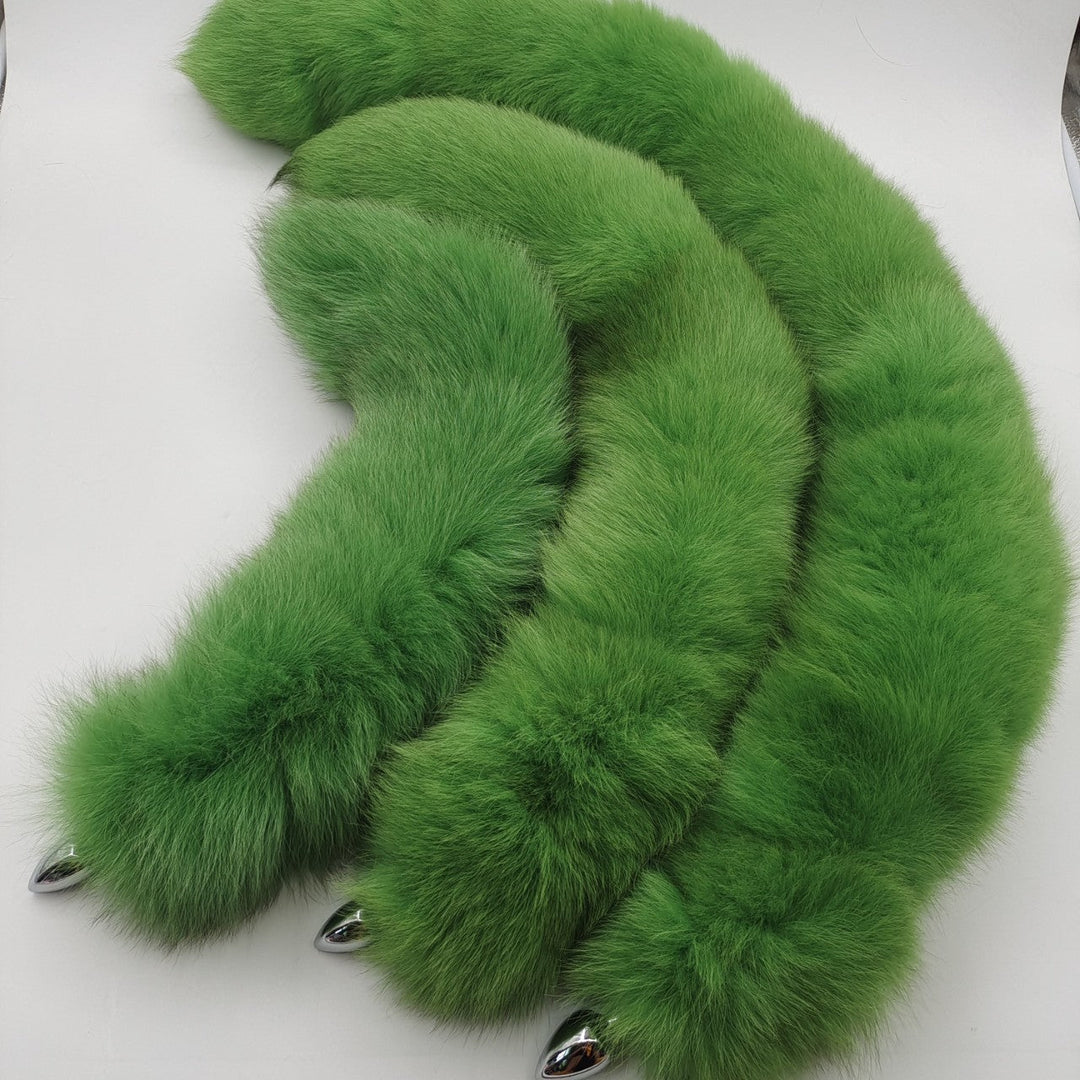 Green Fluffy Fox Fur Tail Butt Plug