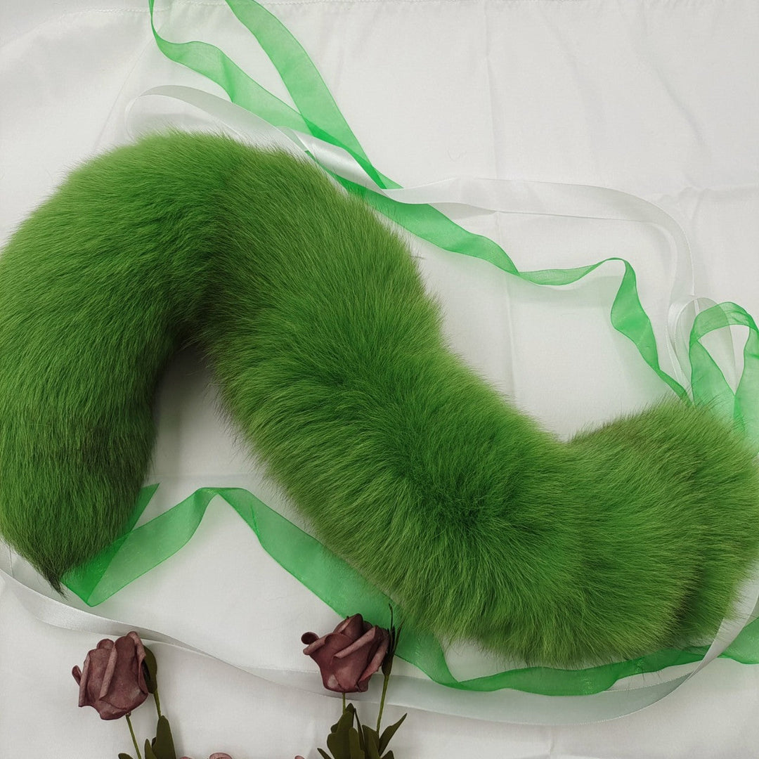 Green Fluffy Fox Fur Tail Butt Plug