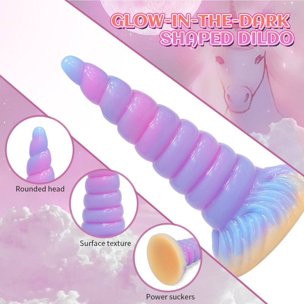 7 Inch Glow In The Dark Tapered Unicorn Butt Plug
