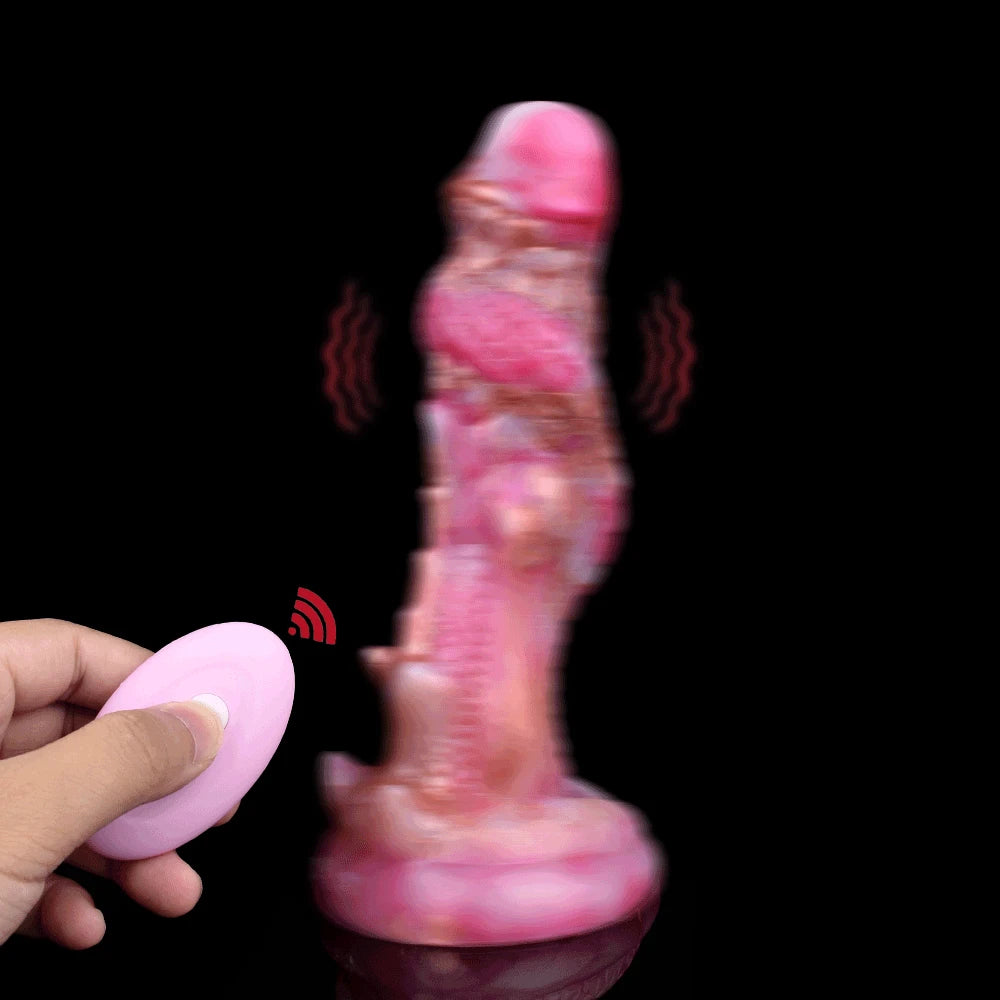 Pink remote control vibraing dragon dildo