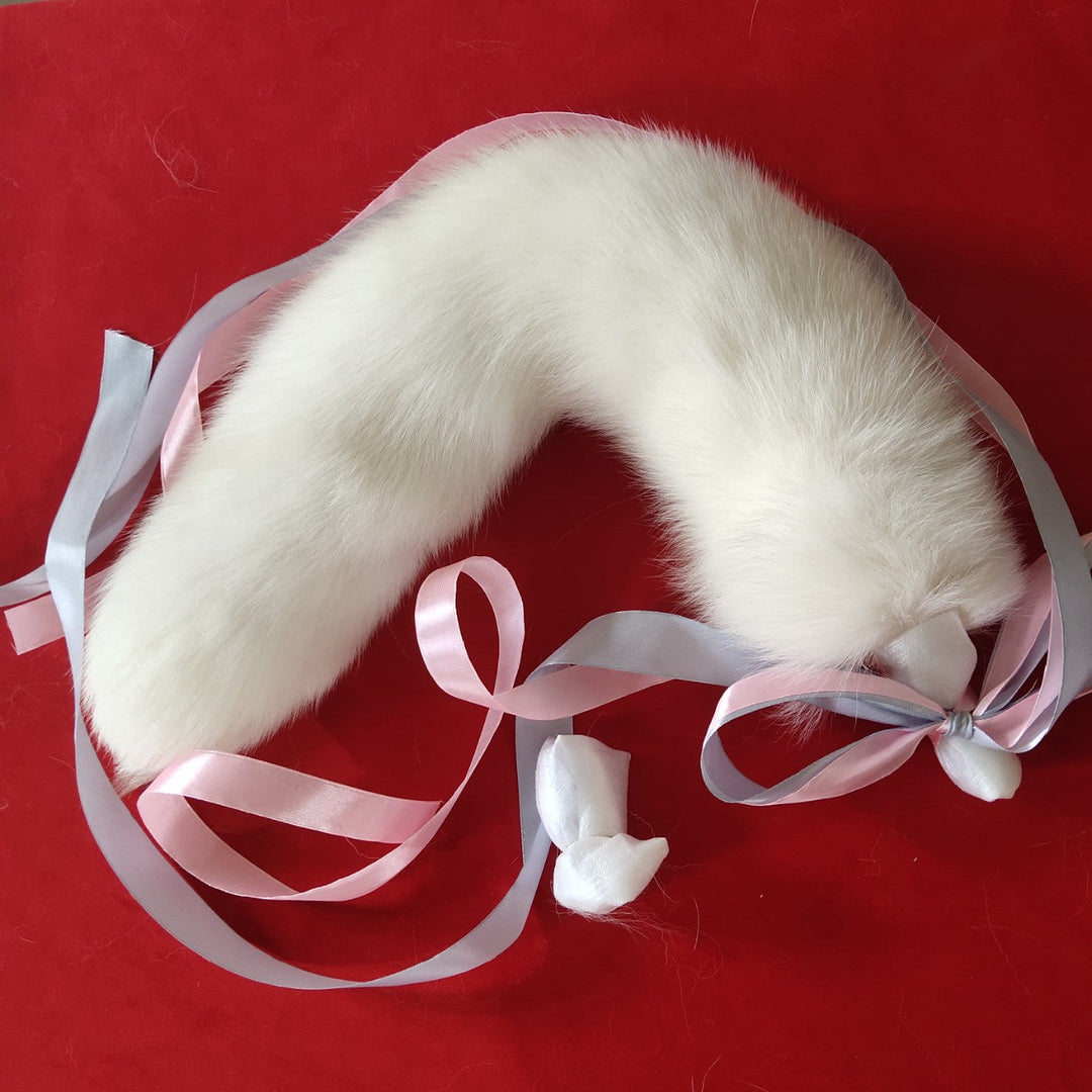 White Furry Fox Tail Butt Plug