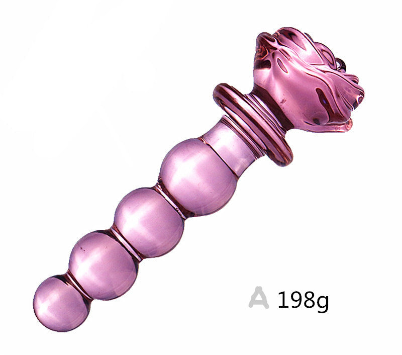 Pink rose 5 inch massage glass butt plug