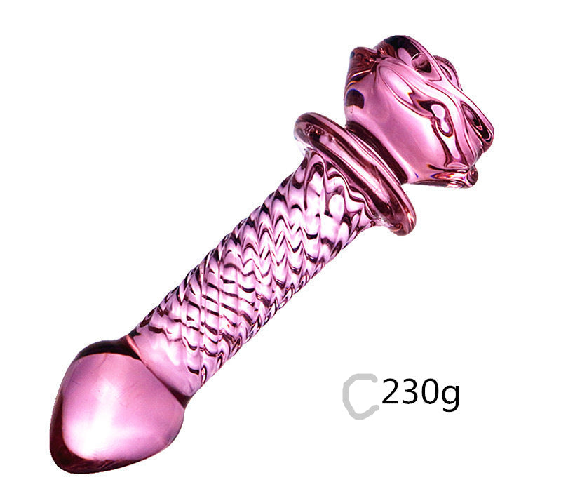Pink Rose 5 Inch Massage Glass Butt Plug