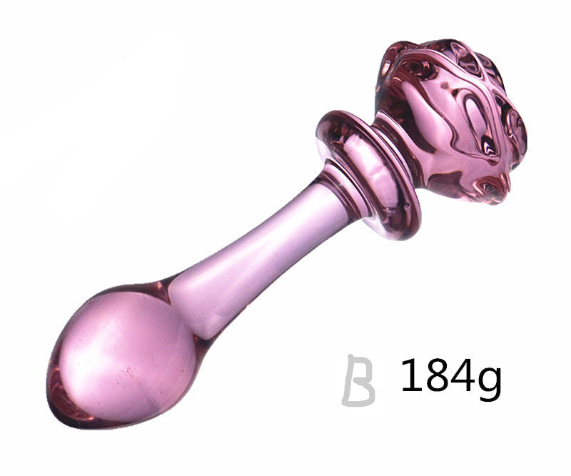 Pink Rose 5 Inch Massage Glass Butt Plug