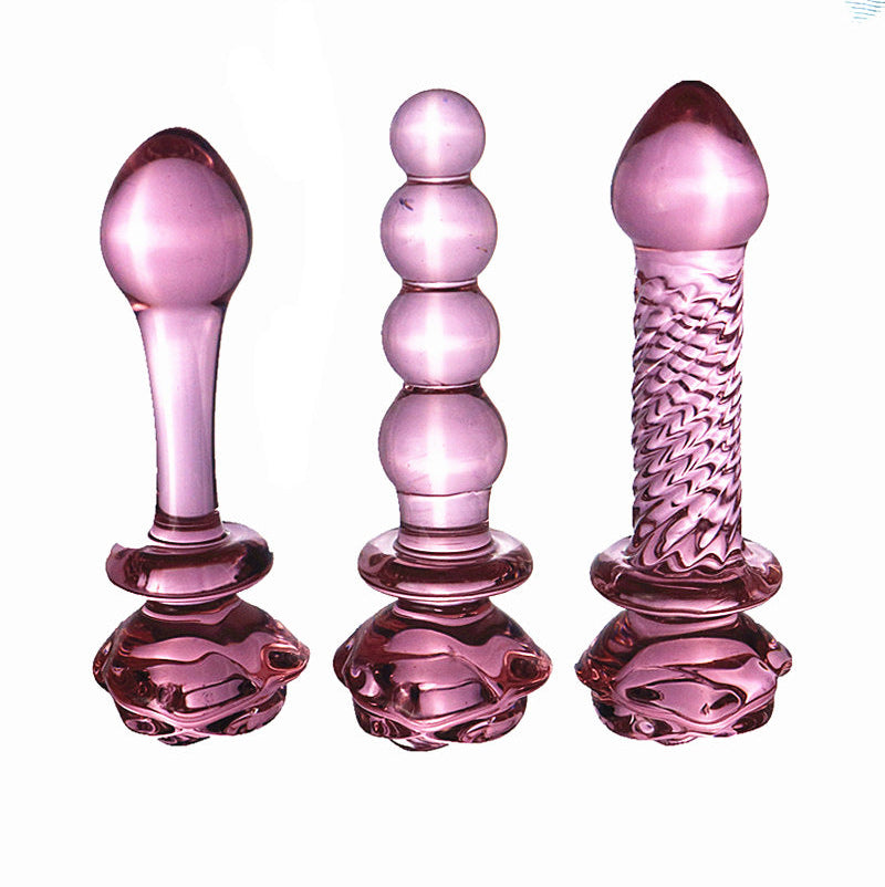 Pink Rose 5 Inch Massage Glass Butt Plug