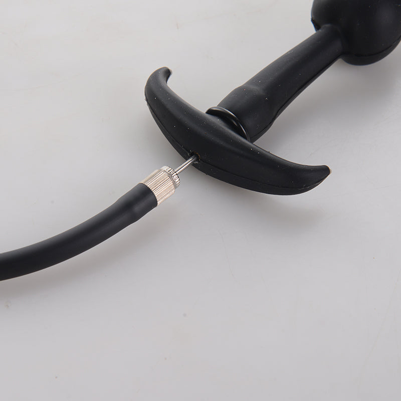 Black built in steel ball inflatable butt plug