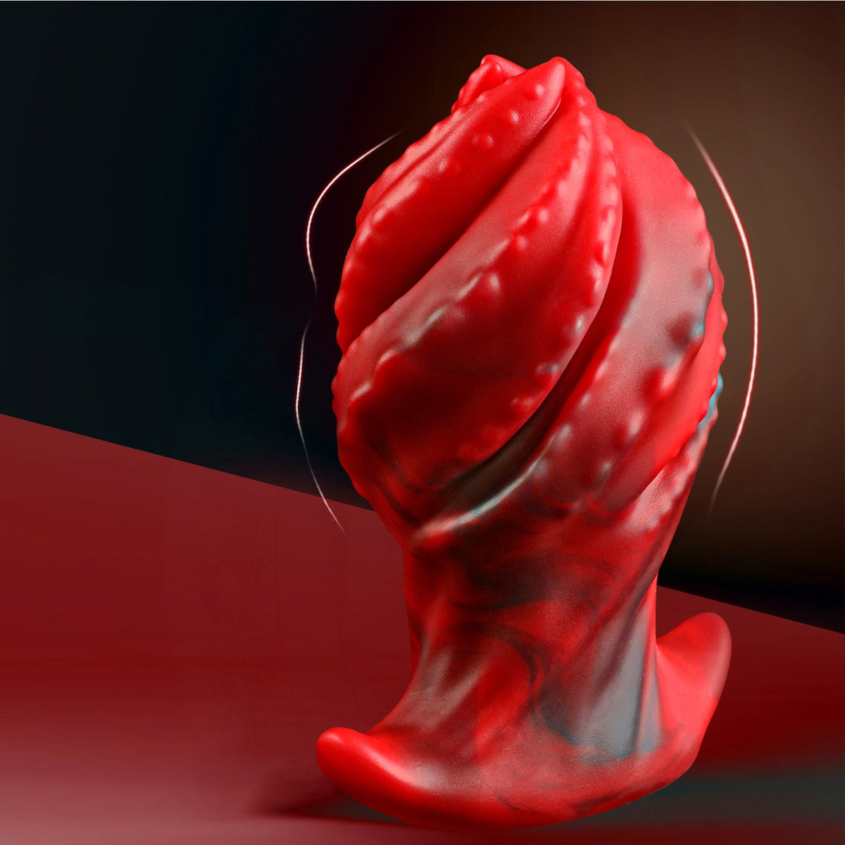 Red threaded silicone huge butt plug