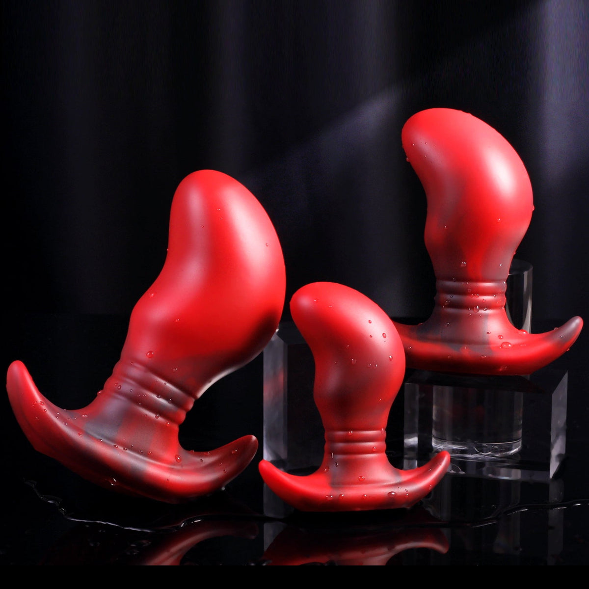 Red silicone ball large butt plug sets