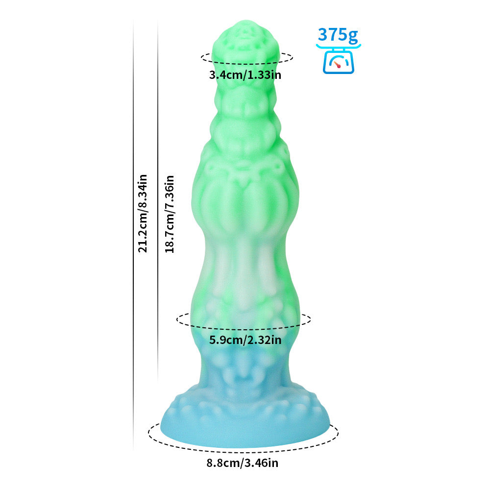 Silicone fantasy dragon lights up huge butt plug