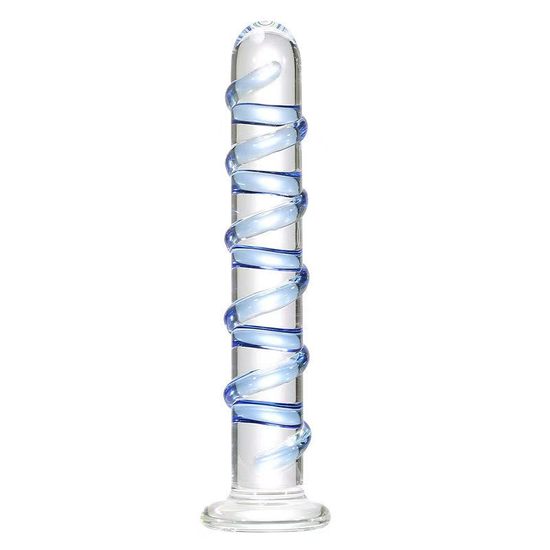 Blue stripe transparent glass butt plug