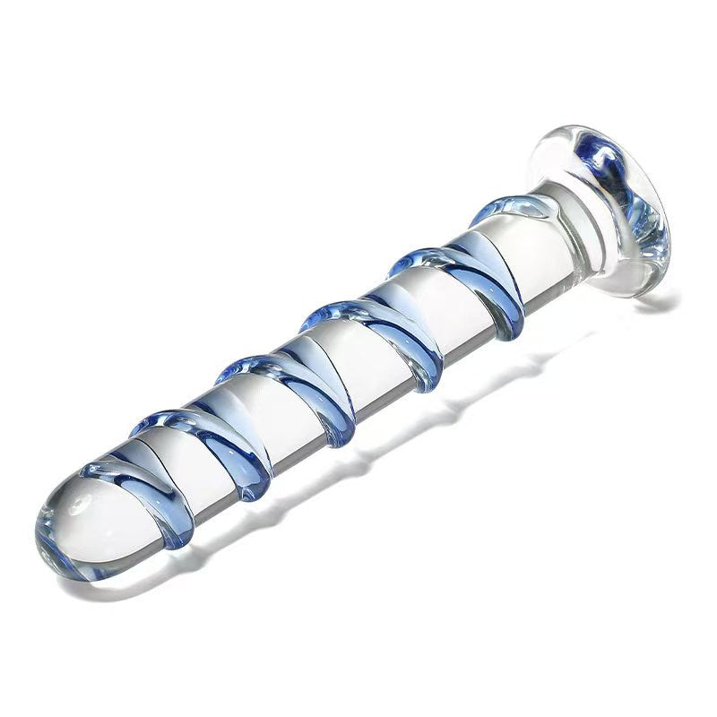 Blue stripe transparent glass butt plug