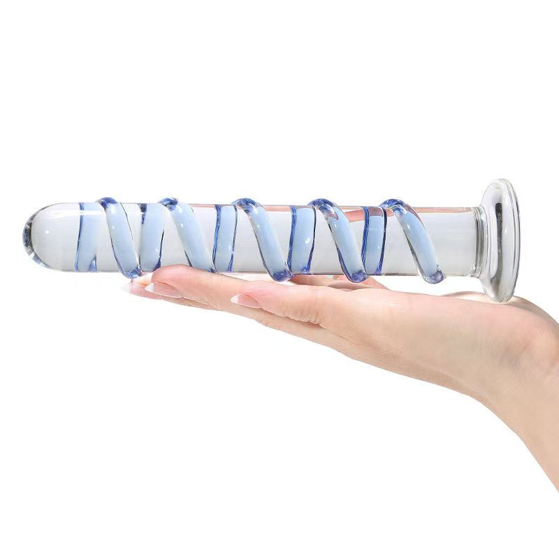 Blue stripe transparent glass butt plug