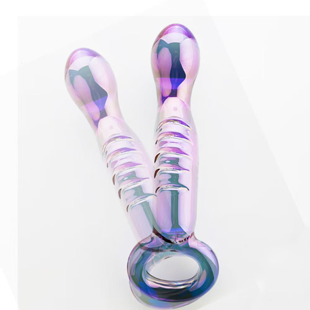Purple g spot anal curved glass butt plug