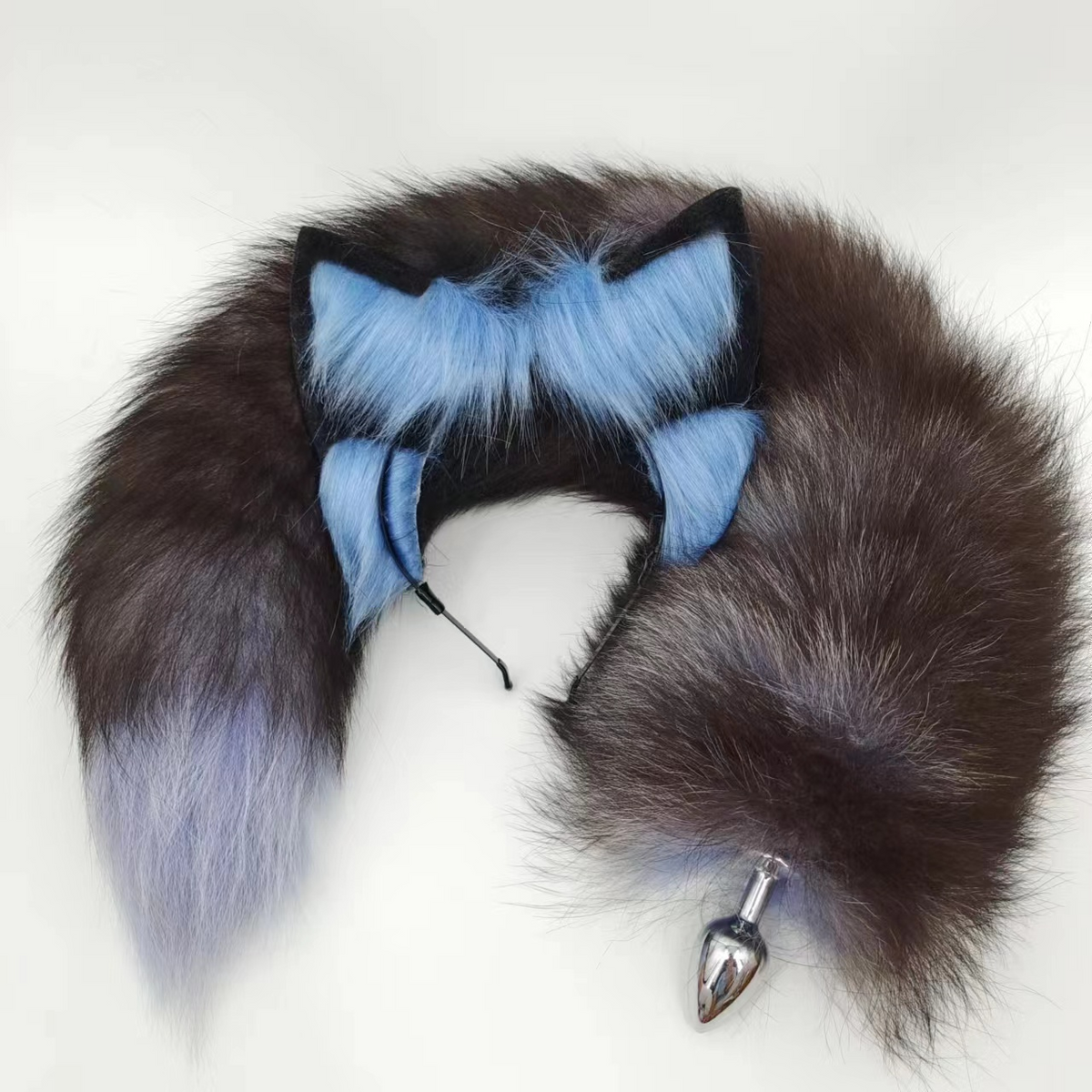 Silver fox plush animal tail butt plug