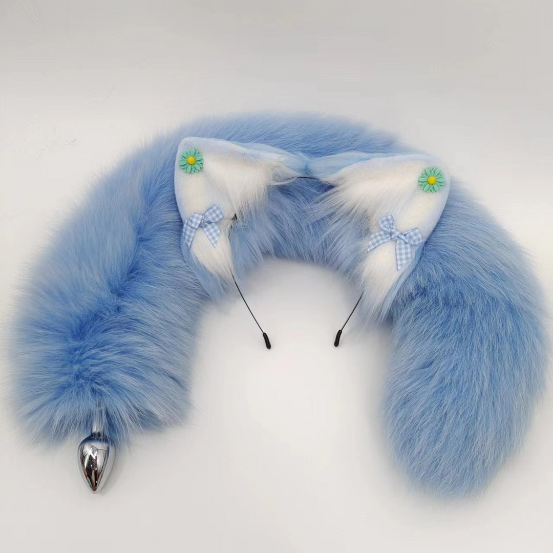 Blue Fox Tail Furry Real Anal Plug