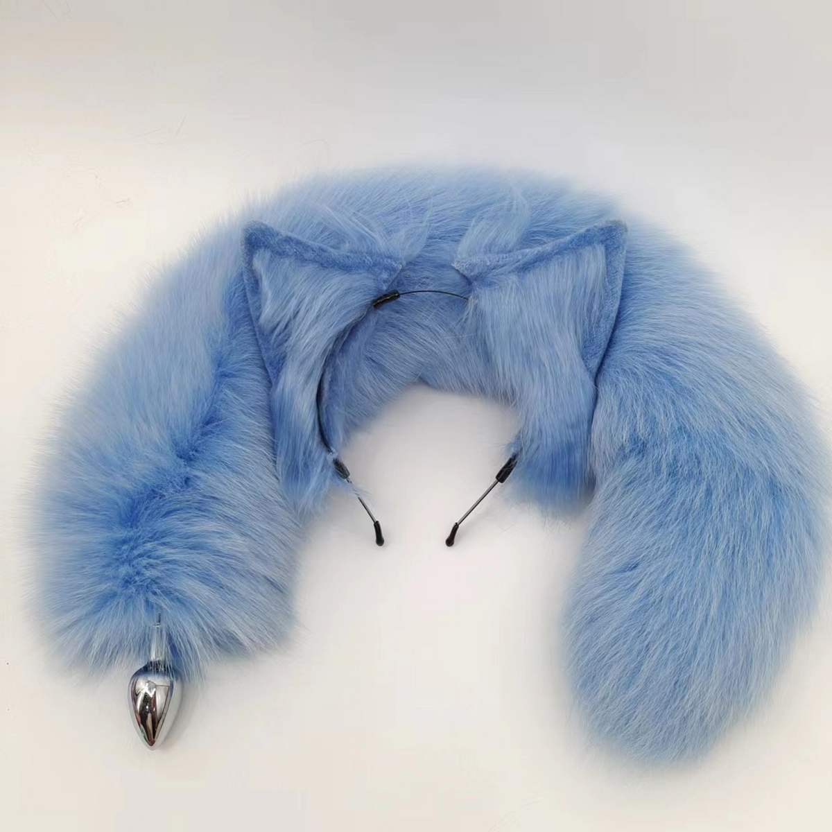 Blue fox tail furry real anal plug