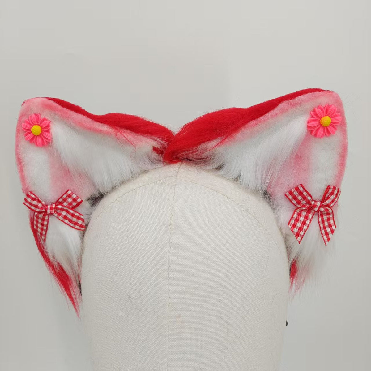 Red fox tail long furry metal butt plug