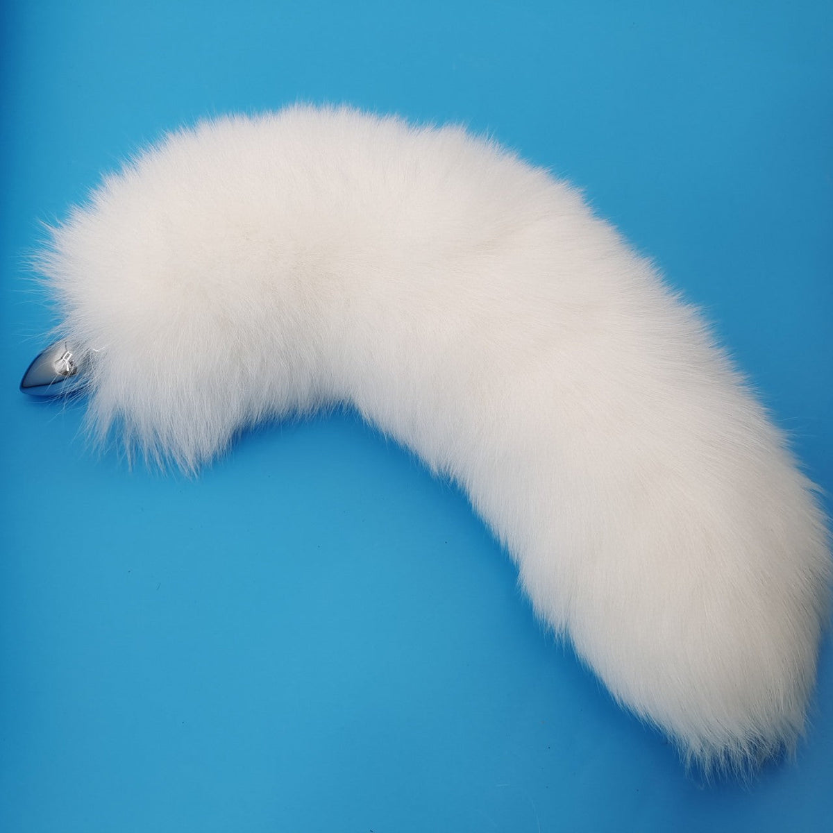 Pure white real fur fox tail butt plug