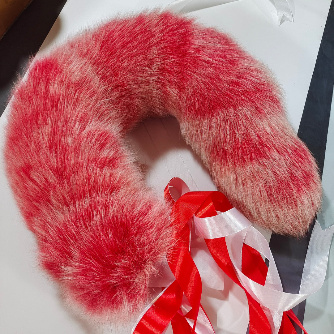 Red Fox Tail Long Furry Metal Butt Plug