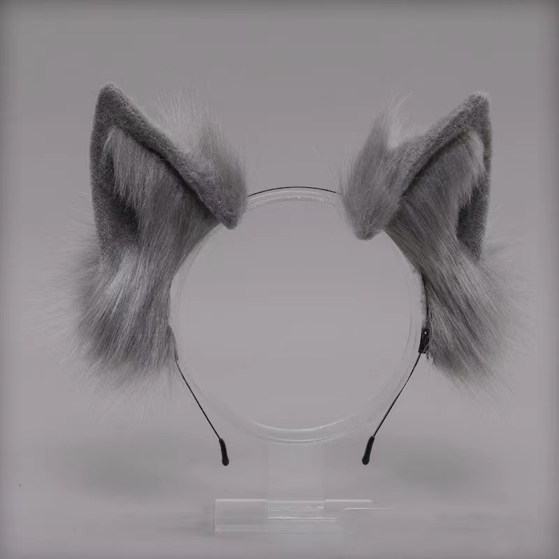 Grey furry fox tail metal butt plug