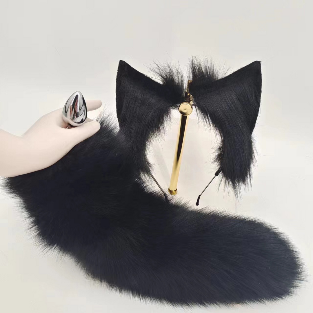 Black Real Fur Fox Tail Anal Plug