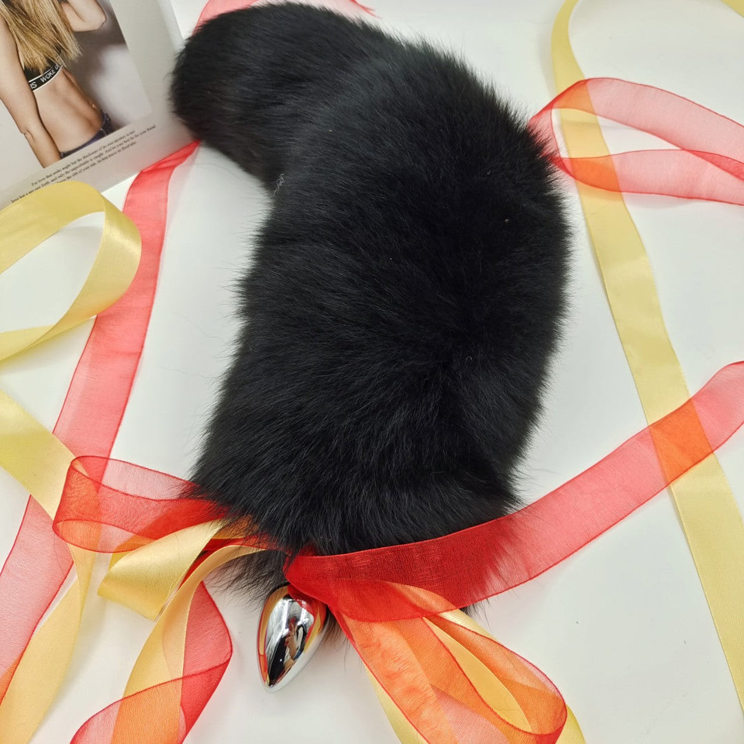 Black Real Fur Fox Tail Anal Plug