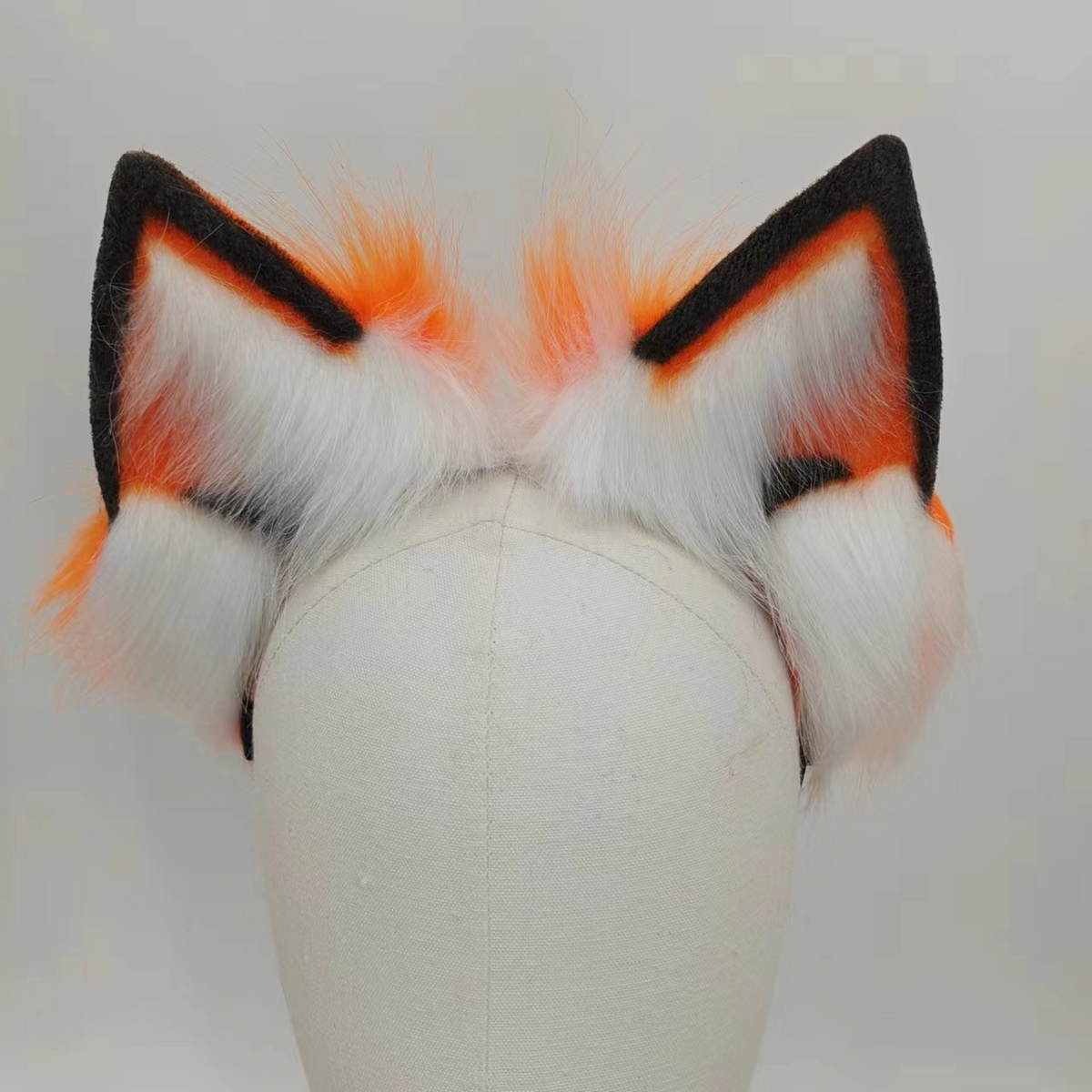 Orange black white furry fox tail butt plug
