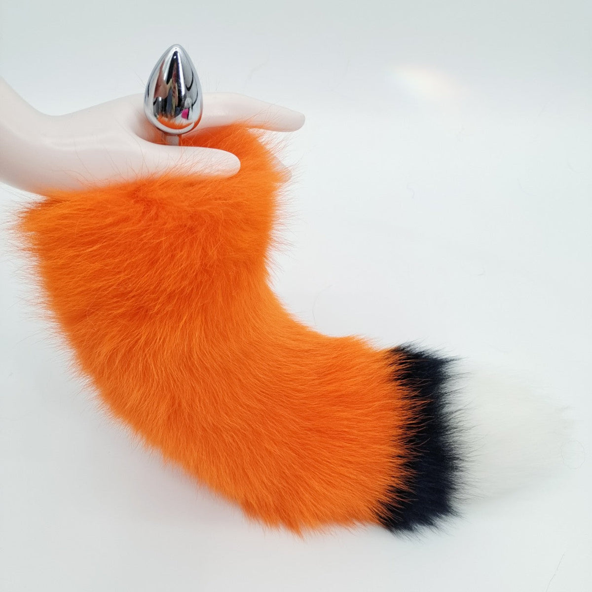 Orange black white furry fox tail butt plug
