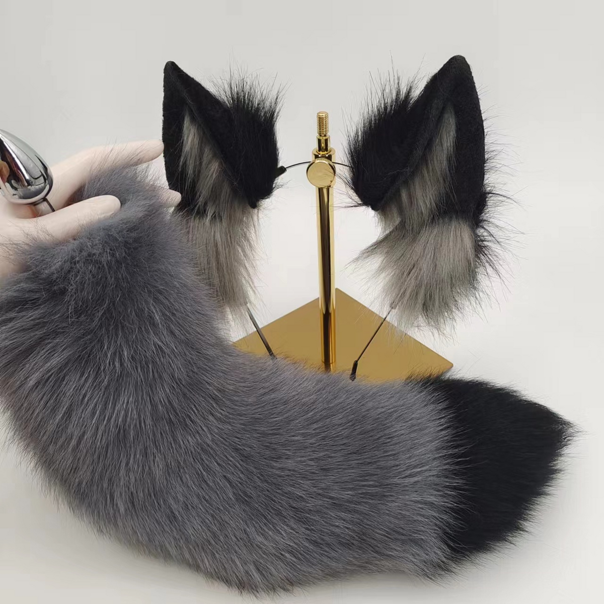 Gray fox animal tail furry anal plug
