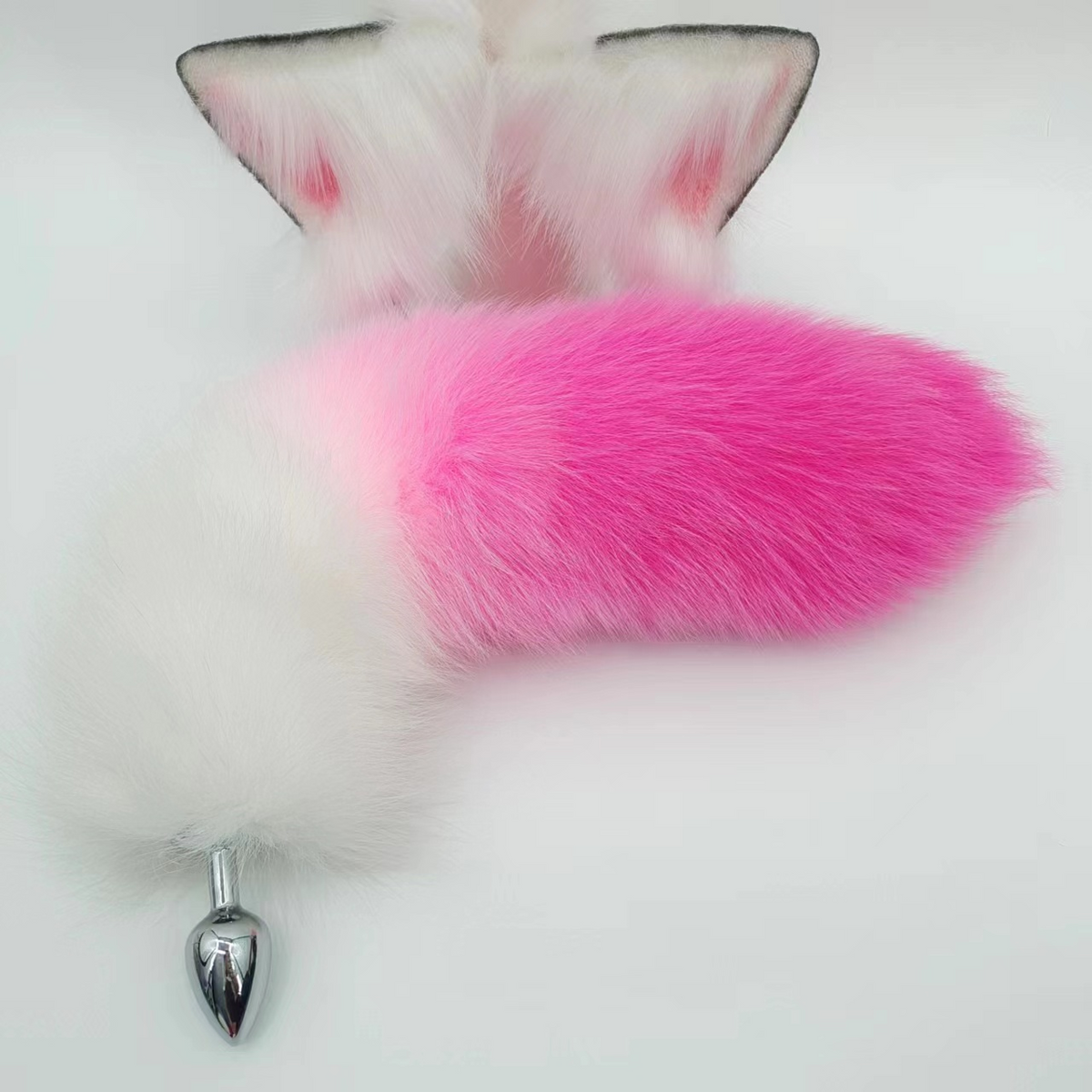 Pink cute long fox tail butt plug