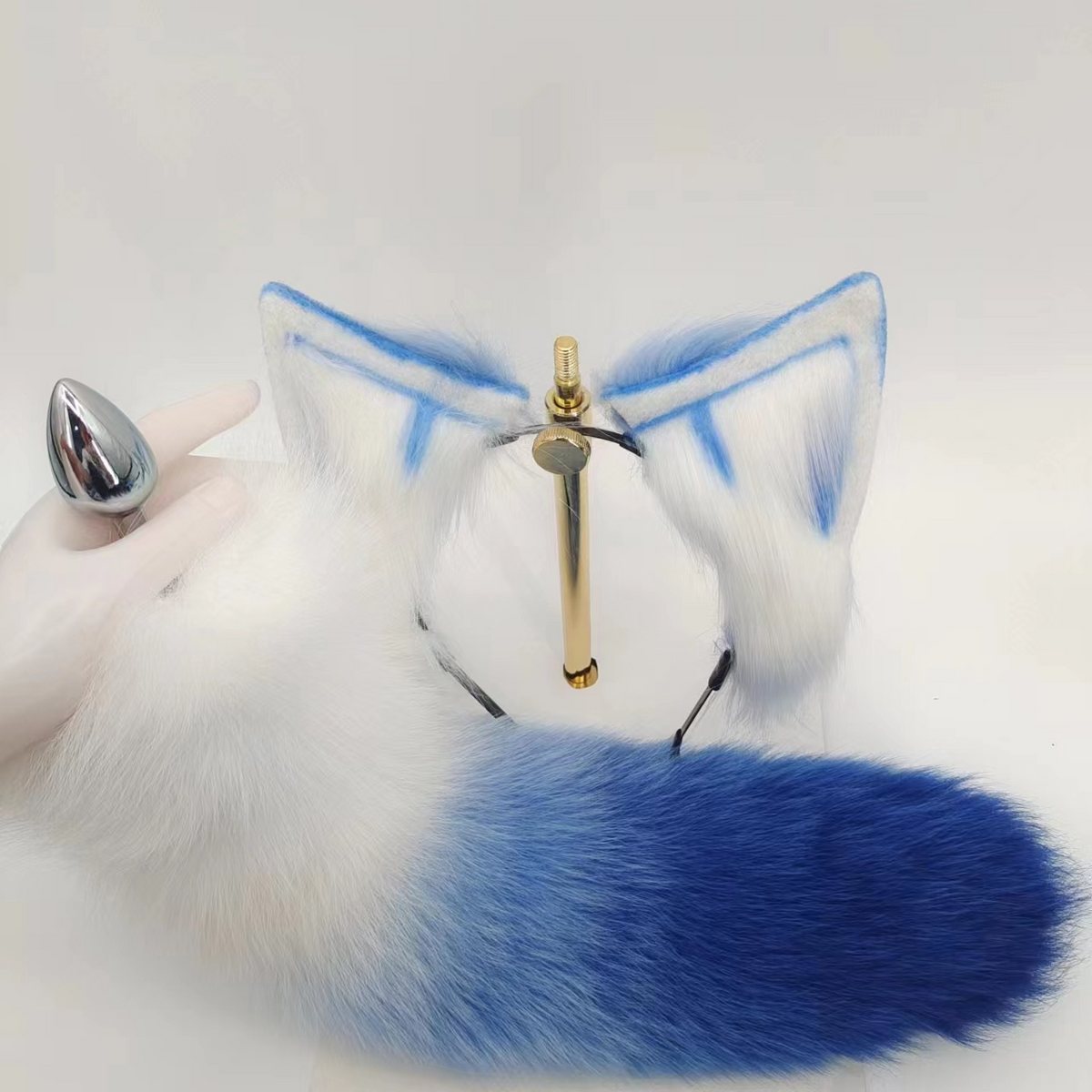 Blue furry fox tail custom anal butt plug
