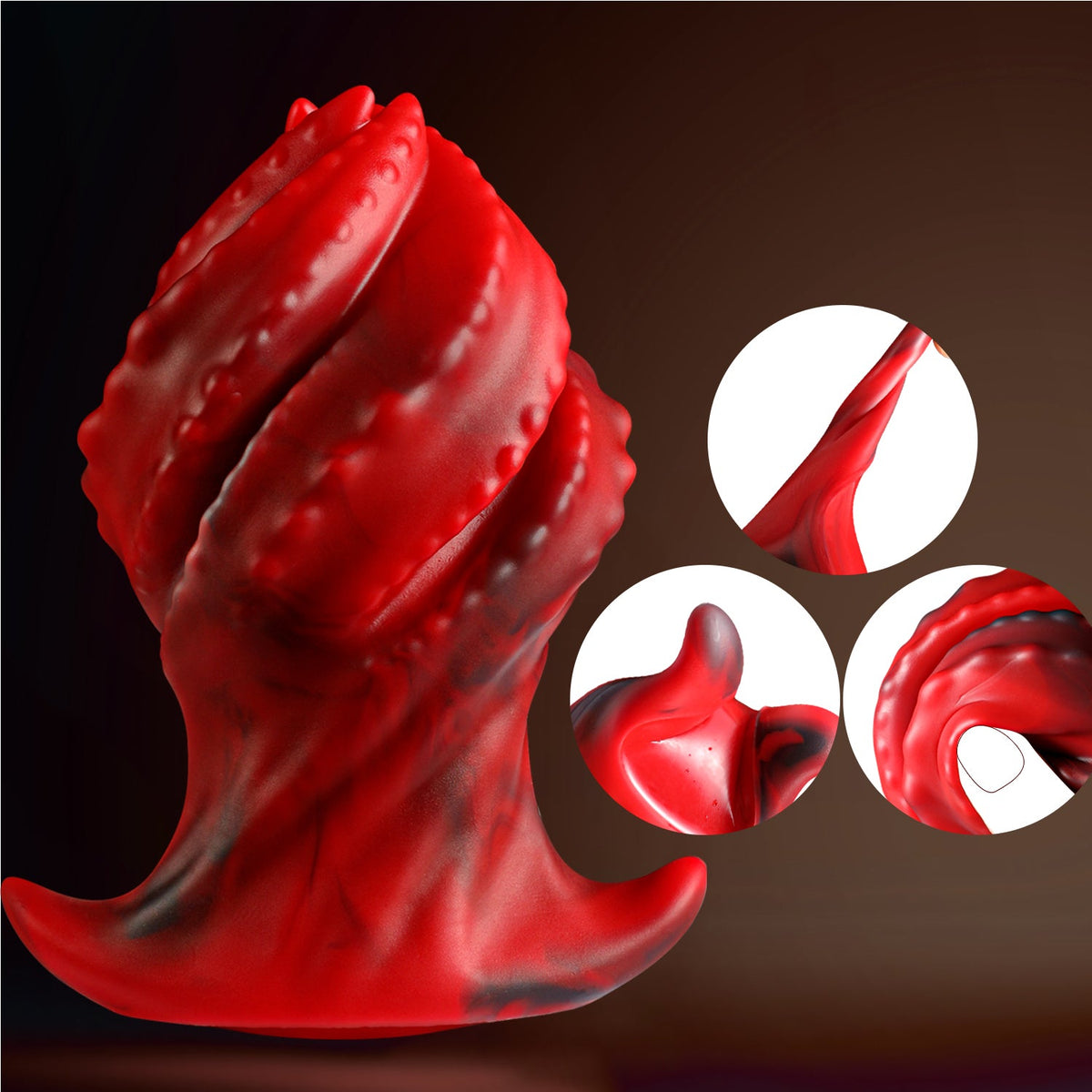 Red threaded silicone huge butt plug