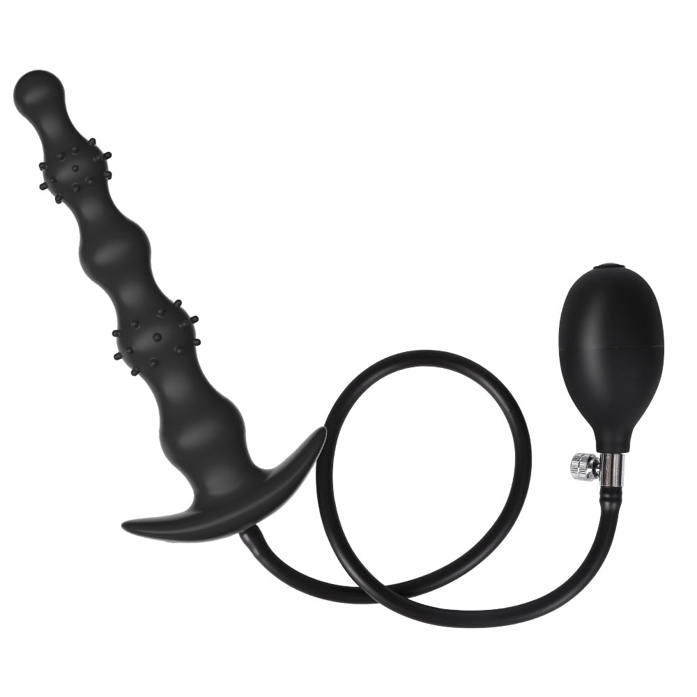 Black spiked bead inflatable butt plug