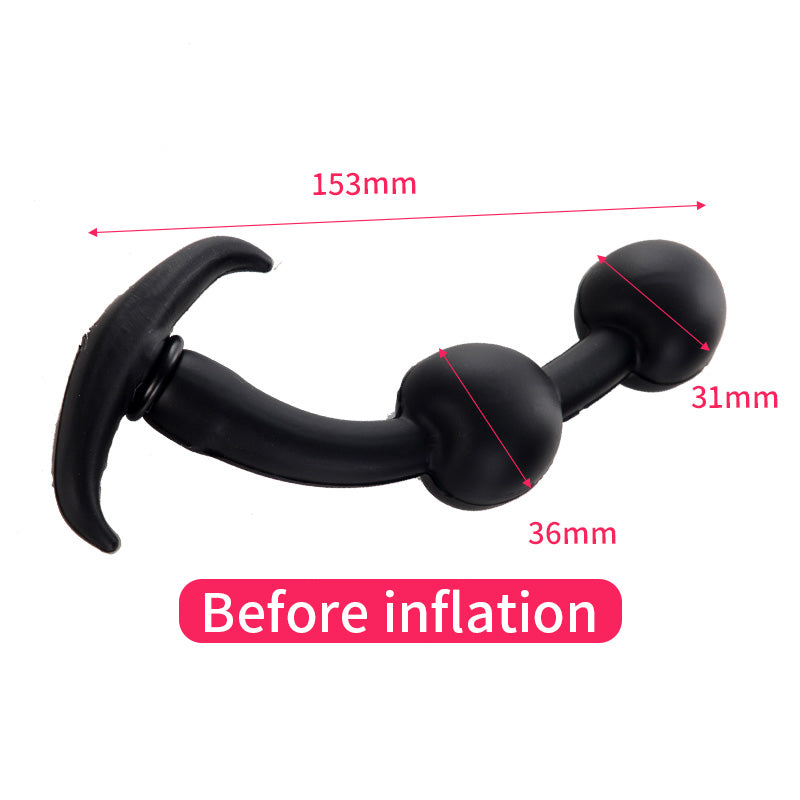 Black built in steel ball inflatable butt plug