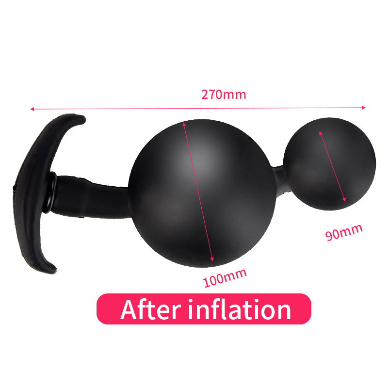 Black built in steel ball inflatable butt plug