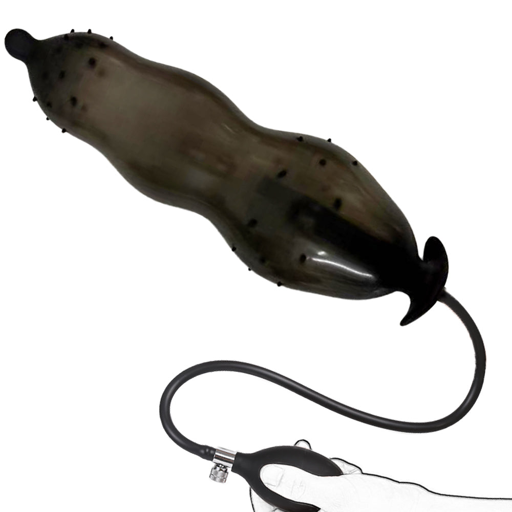 Black spiked bead inflatable butt plug