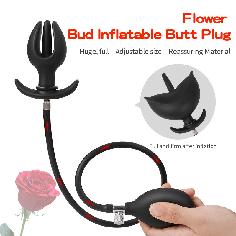 Silicone soft flower bud inflatable butt plug