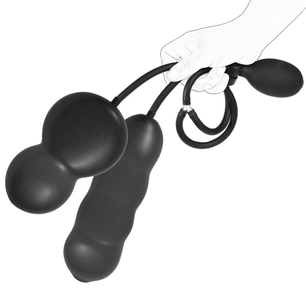 Double head pulling beads inflatable butt plug