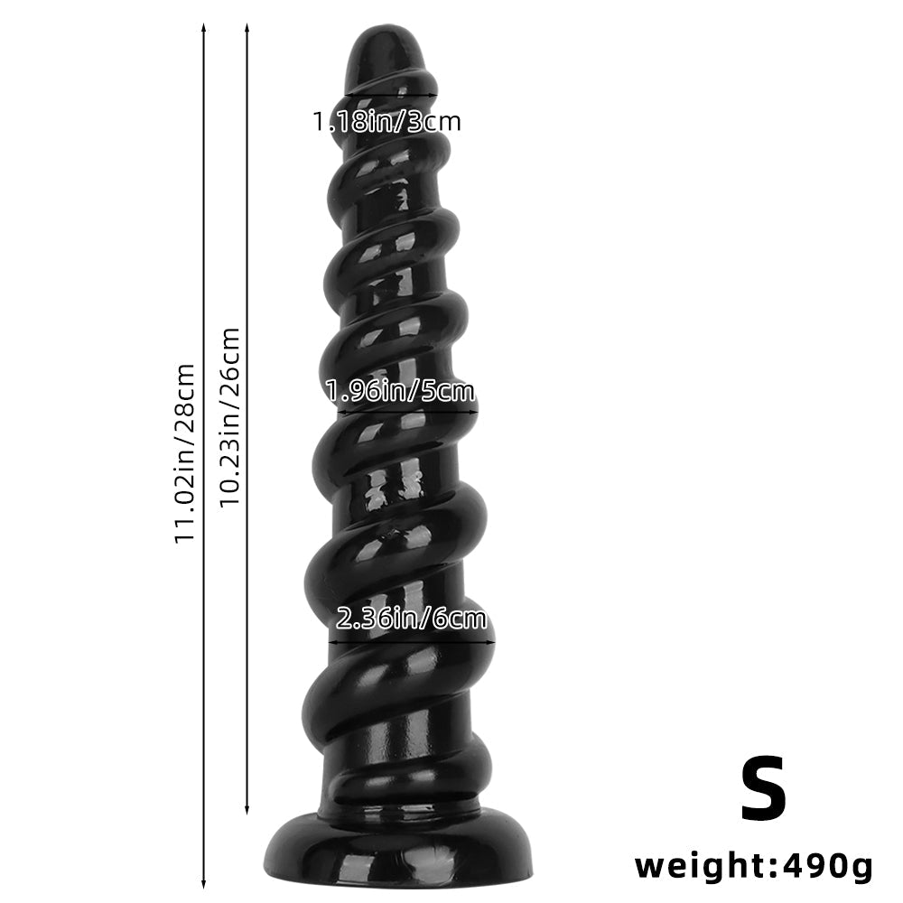 Black threaded ribbed large butt plug