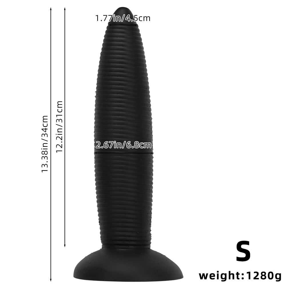 Black spiral ribbed tapered butt plug