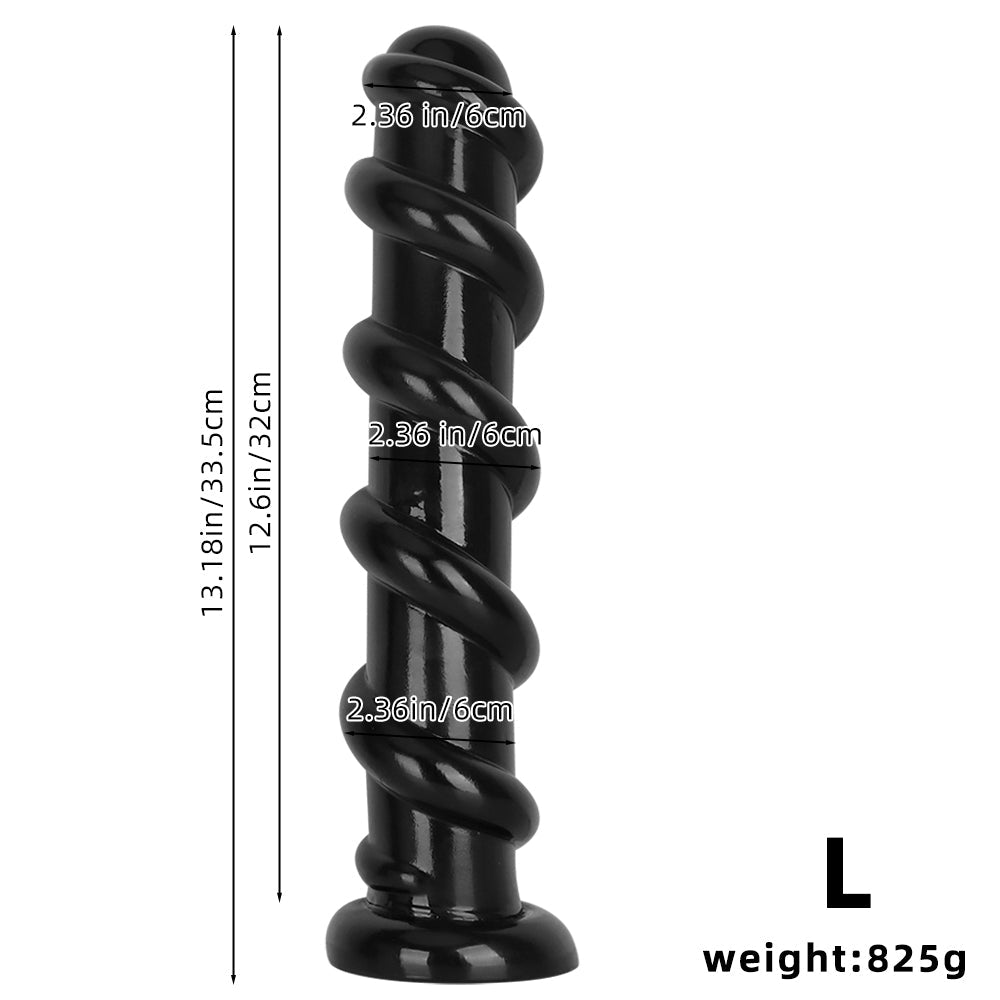 Black Threaded Ribbed Large Butt Plug