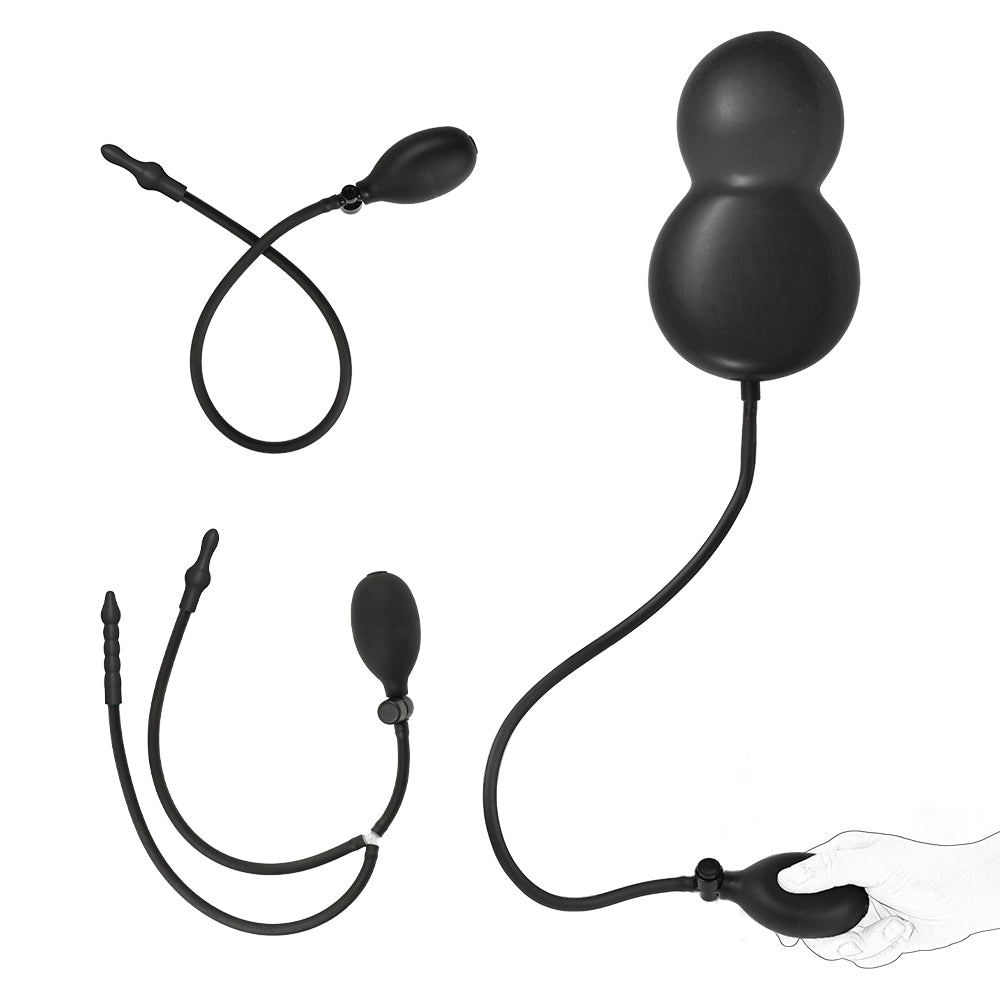 Double head pulling beads inflatable butt plug