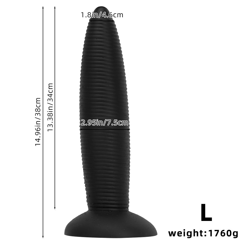 Black spiral ribbed tapered butt plug