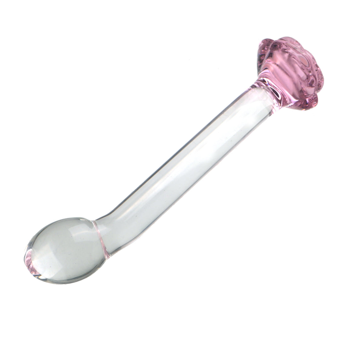 Pink Rose Clear Smooth Massager Glass Butt Plug