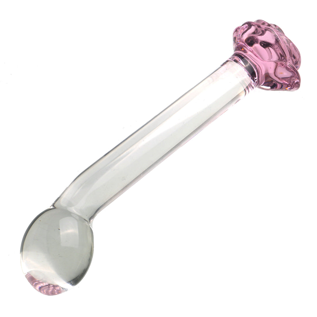 Pink Rose Clear Smooth Massager Glass Butt Plug
