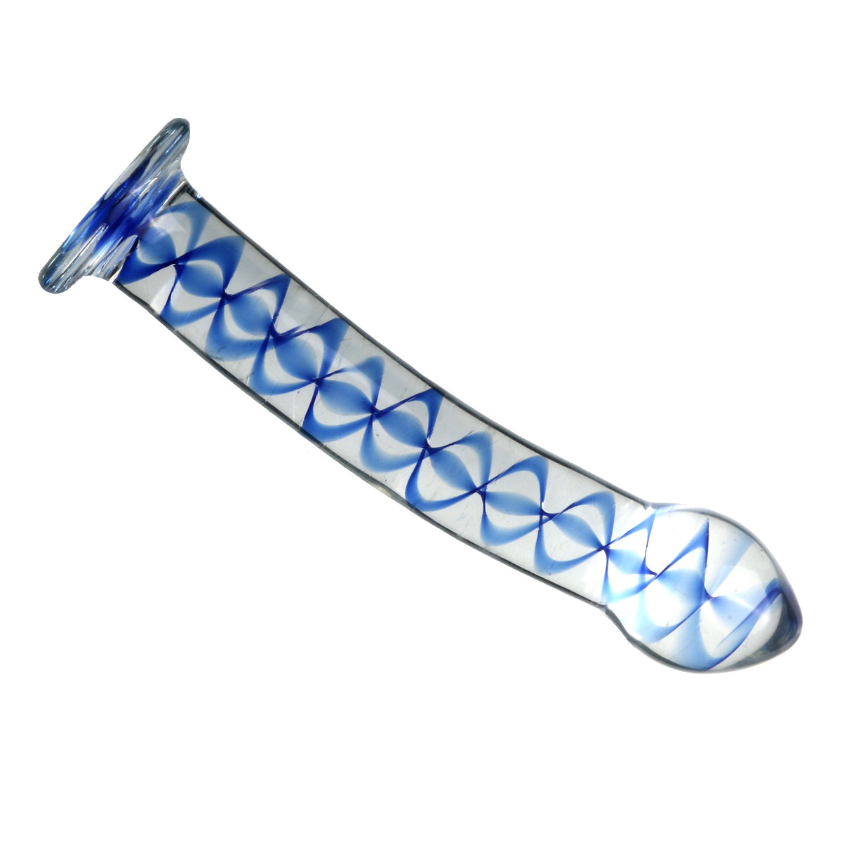 Curved anal toy with pattern inside glass butt plug