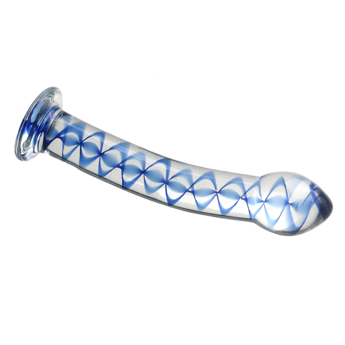 Curved anal toy with pattern inside glass butt plug