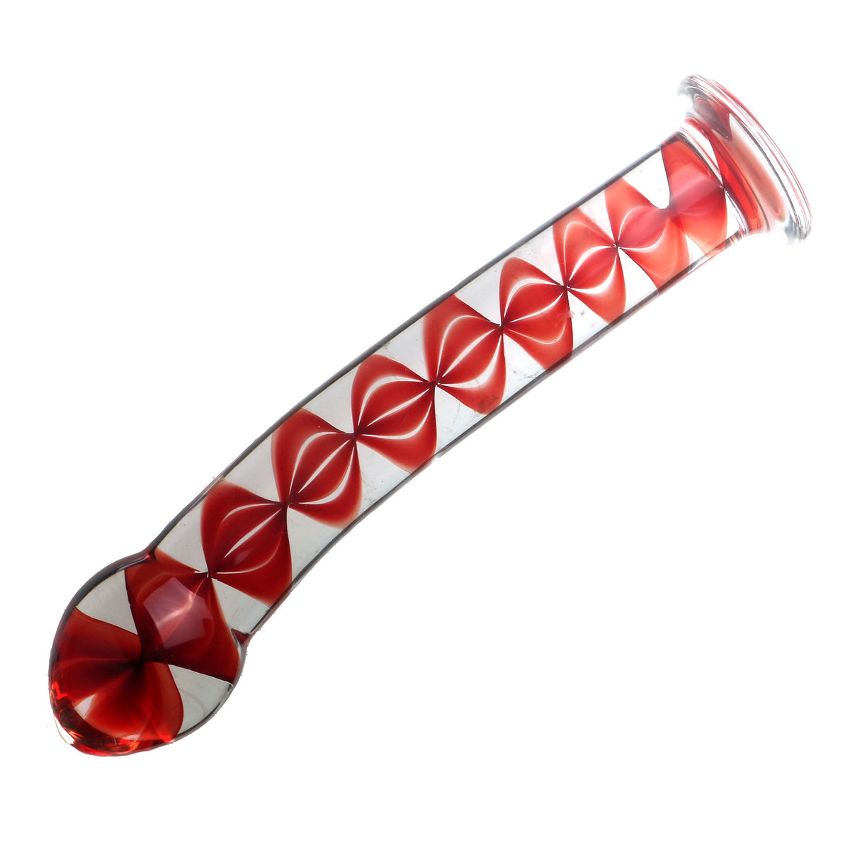 Curved anal toy with pattern inside glass butt plug